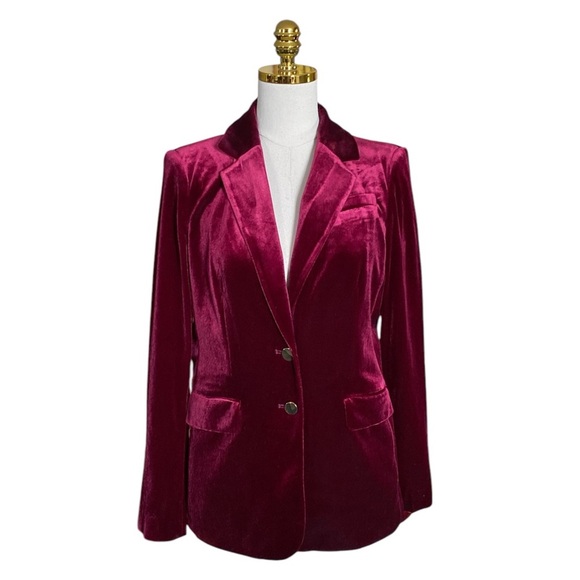 CALVIN KLEIN Women’s Timeless Modest Velvet Two-Button Classic Blazer Burgundy 8 - Picture 1 of 14